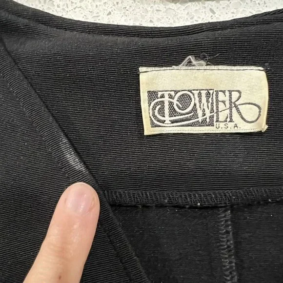 Vintage 80's Black Stretchy Furry Trimmed Leopard Print Bodycon Jumpsuit USA S ? - Picture 6 of 7